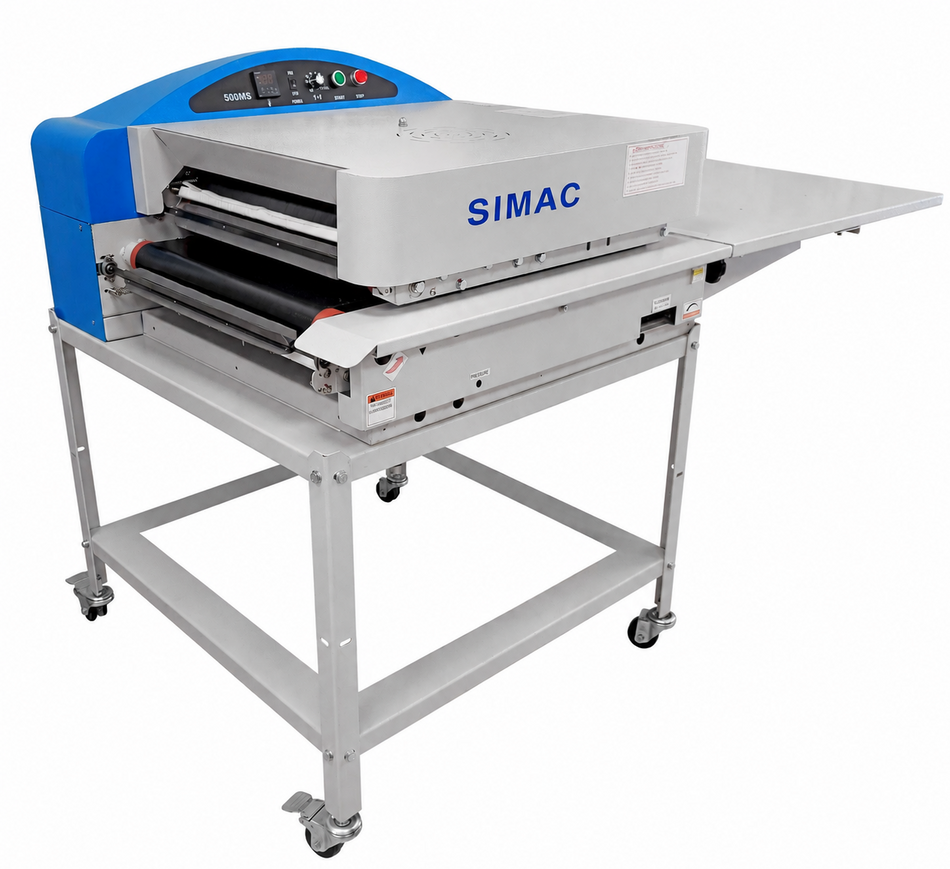 Simac 500 MS – Pressa termoadesiva rotativa con carrello e rullo elicoidale (larghezza 50 cm)