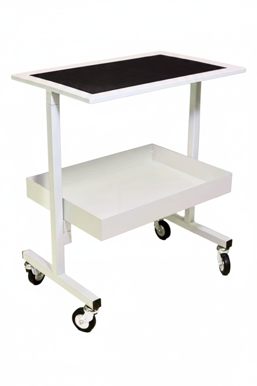 Carrello da Lavoro Industriale a 2 Ripiani con Piano in Gomma Antiscivolo