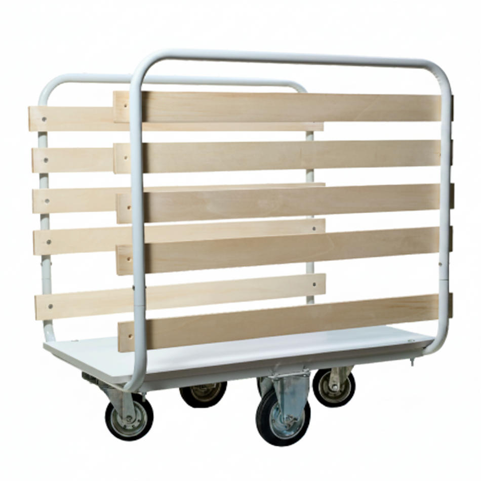 Carrello Industriale Basculante Porta Rotoli e Pacchi con Ripiano e Sponde in Legno