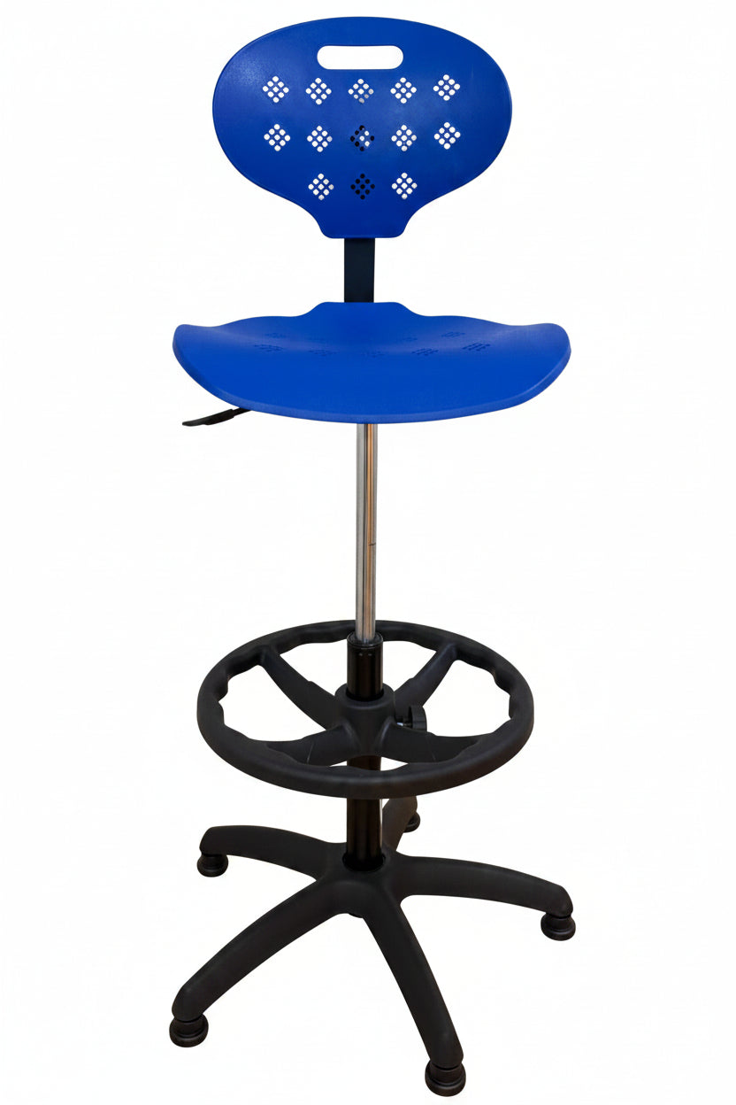 Sedia da lavoro con pistone alto per macchinista nera/blu